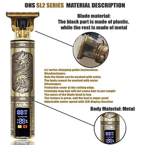 OHS Rechargeable  Vintage T9 Cordless Hair Cutting Machine Electric Shaver For Man Hair Clipper Barber Trimmer Beard Razors